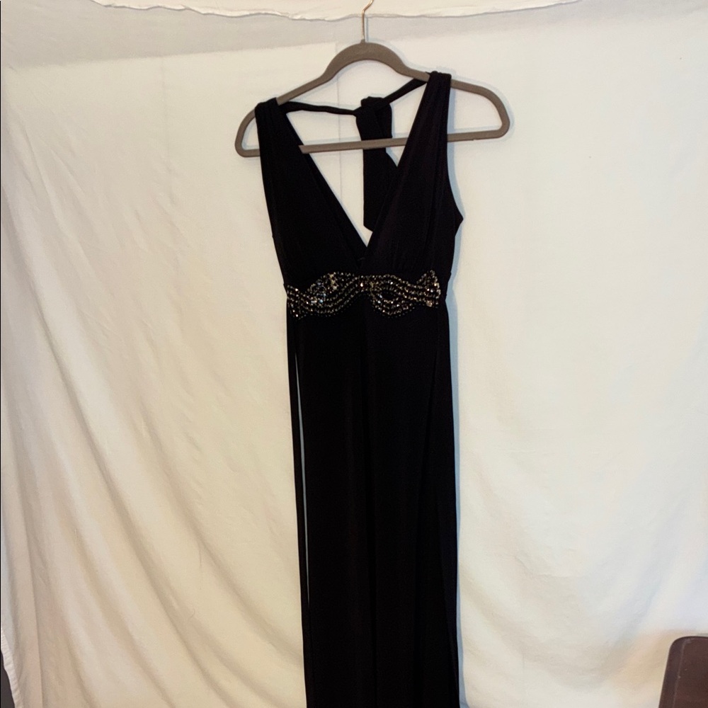 XOXO Black Backless Dress with Gold Accents